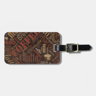 Kaffe på Burlap Ord Cloud Brown ID283 Bagagebricka