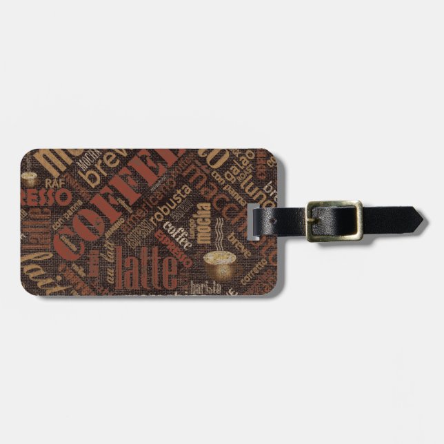 Kaffe på Burlap Ord Cloud Brown ID283 Bagagebricka (Horisontell Framsida)