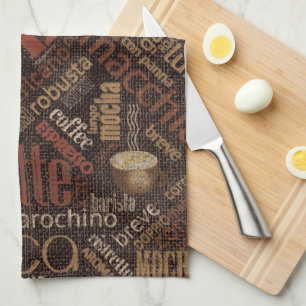 Kaffe på Burlap Ord Cloud Brown ID283 Kökshandduk