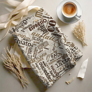 Kaffe på Burlap Ord Cloud Brown ID283 Tyg