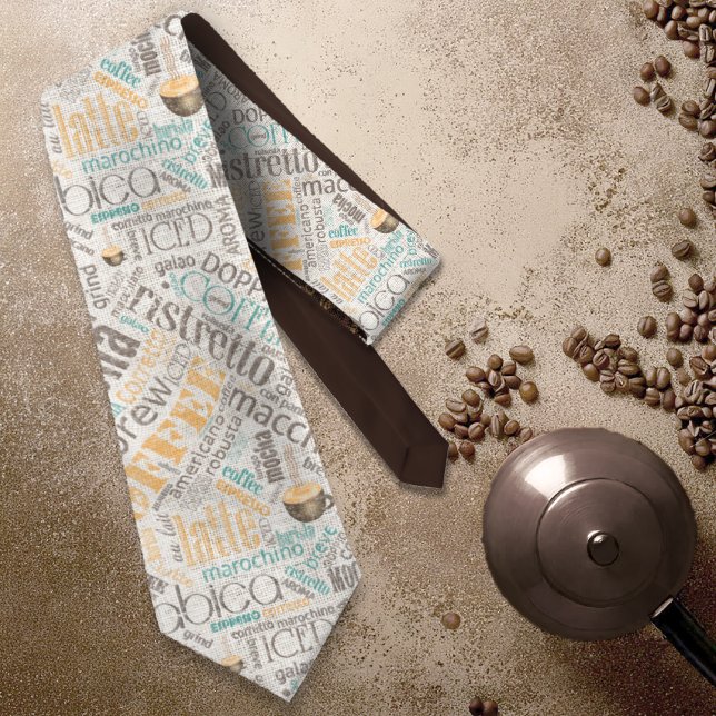 Kaffe på Burlap Ord Cloud Teal ID283 Slips (Skapare uppladdad)