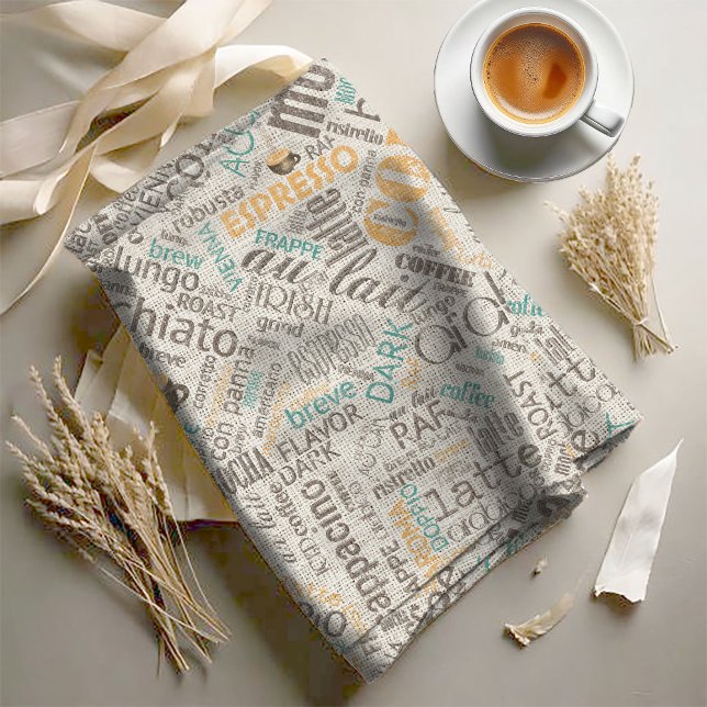 Kaffe på Burlap Ord Cloud Teal ID283 Tyg (Skapare uppladdad)