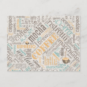 Kaffe på Burlap Ord Cloud Teal ID283 Vykort
