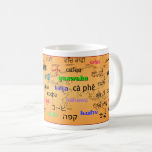 Kaffe på många språk kaffemugg