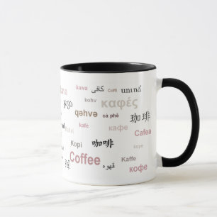 Kaffe på olika språk (brunt) mugg
