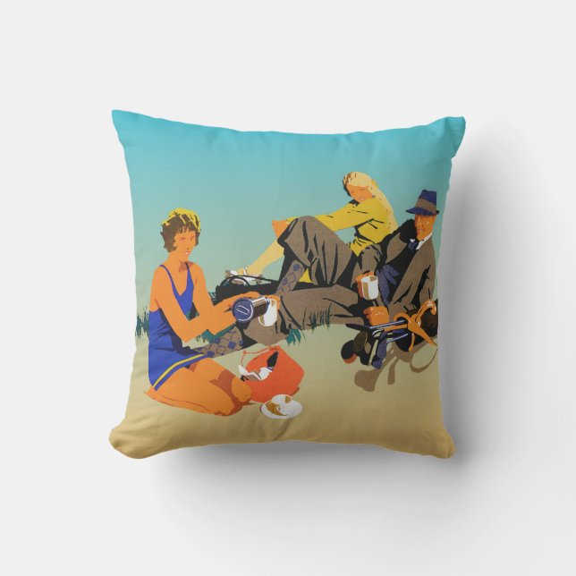 Kaffe på stranden. En återreklambild. Kudde (Framsida)