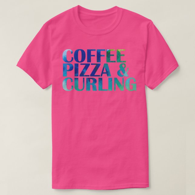 Kaffe Pizza och Curling Winter Sports T Shirt (Design framsida)