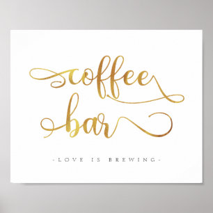 "Kaffe Pub" Guld Simple Calligraphy Bröllop Poster