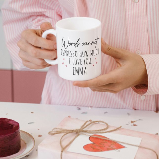 Kaffe Punsäg Jag älskar dig Rolig Alla hjärtans da Kaffemugg (valentines day mug typography anniversary couple photo script i love you modern cute humor funny pun)