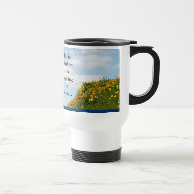 Kaffe Resemugg Livet är kort Var glad Blå himmel (Höger)