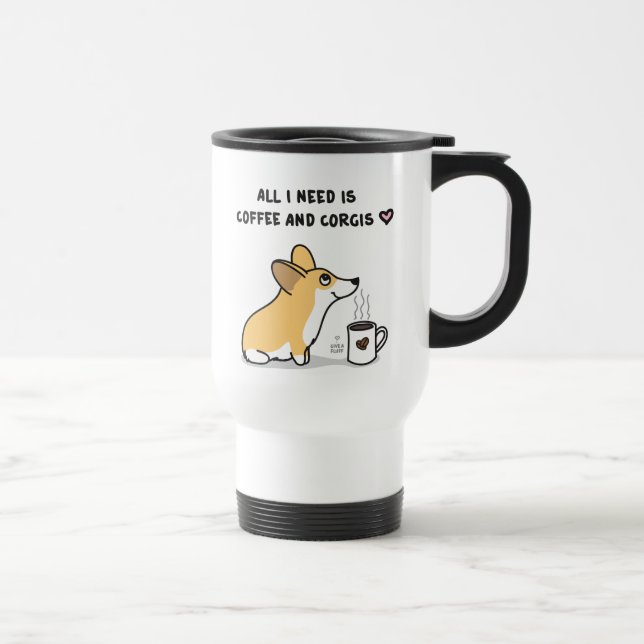 Kaffe & röd Corgistravel mug - & vit Resemugg (Höger)