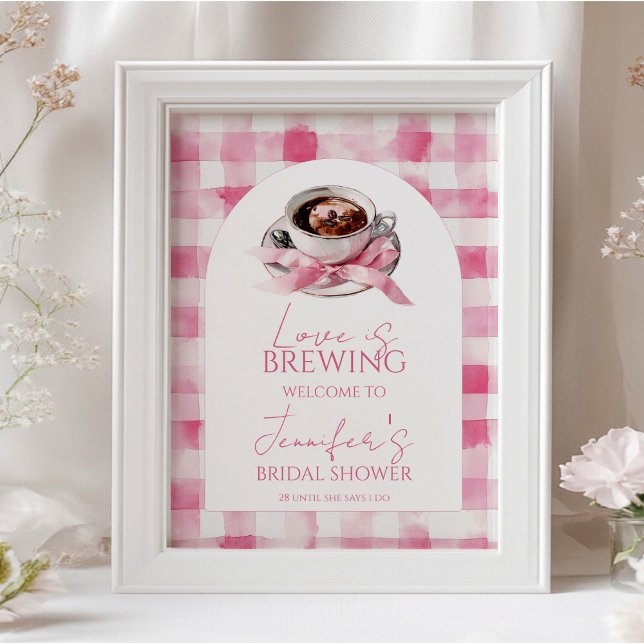 Kaffe Rosa Bow Bröllopsfest Välkomstskylt Poster (Skapare uppladdad)