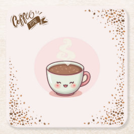 Kaffe Rosa Estetisk Kwaii stil Coaster Underlägg Papper Kvadrat