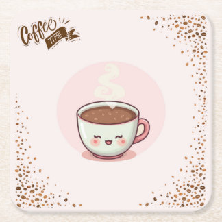 Kaffe Rosa Estetisk Kwaii stil Coaster Underlägg Papper Kvadrat