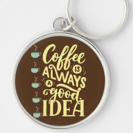 kaffe rund silverfärgad nyckelring