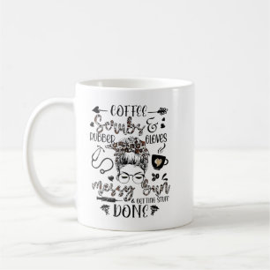 Kaffe Scrubs Rubber Handskar Messy Bun Komma Stuf Kaffemugg