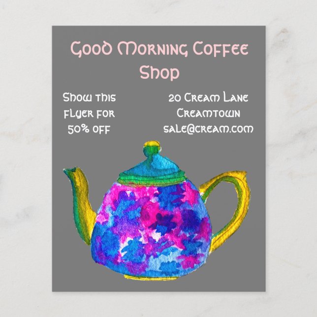 Kaffe Shop cafe annons tekanna Flygblad (Framsidan)