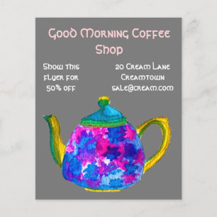 Kaffe Shop cafe annons tekanna Flygblad