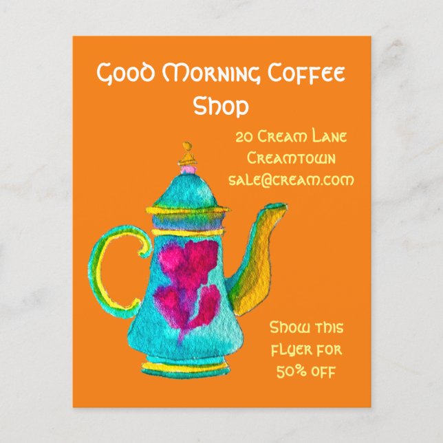 Kaffe Shop cafe annons tekanna Flygblad (Framsidan)