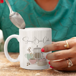 Kaffe Shop Cafe Bakery Quirky Retro Watercolor Två-Tonad Mugg