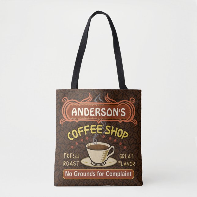 Kaffe Shop Coffeehouse Cafe Beans | Anpassat namn Tygkasse (Framsida)