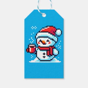 Kaffe Snögubbe - Mysigt Pixel Art-juldesign Presentetikett