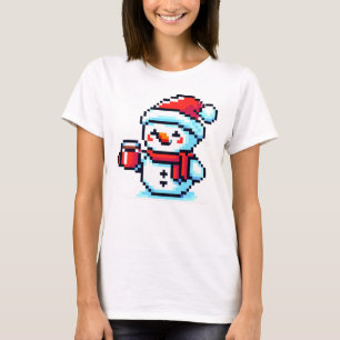 Kaffe Snögubbe - Mysigt Pixel Art-juldesign T Shirt