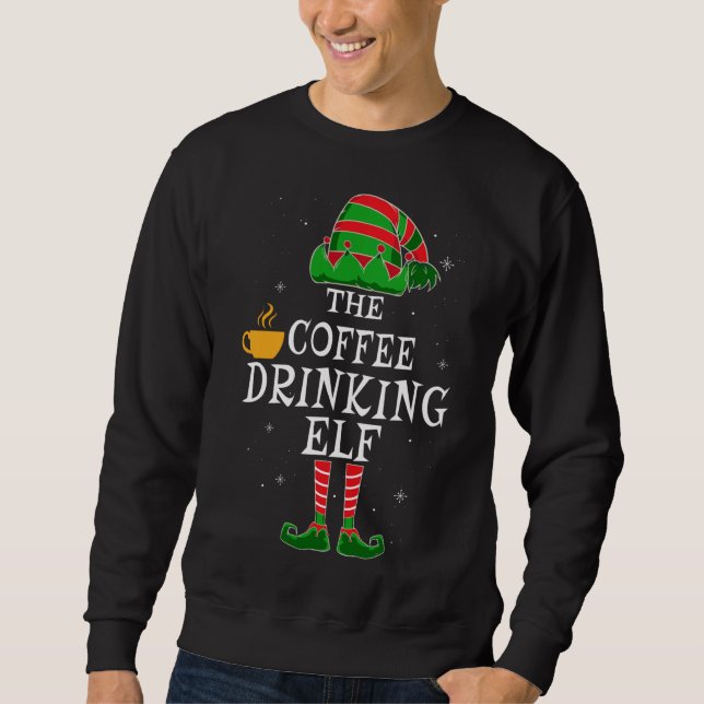 Kaffe som dricker Elf Matching Familjens julklapp Lång Ärmad Tröja (Framsida)