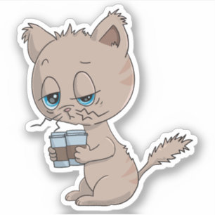 Kaffe som dricker katt klistermärken