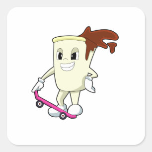 Kaffe som Skater med Skateboard Fyrkantigt Klistermärke