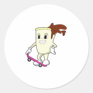 Kaffe som Skater med Skateboard Runt Klistermärke