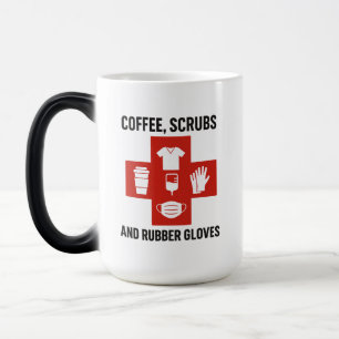 Kaffe, spånskivor och gummihandskar Mugg