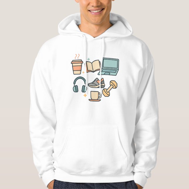 Kaffe, studie, ändamålsenlighet och arbete - Minim Hoodie (Framsida)