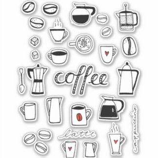Kaffe, svart och vit kafé klistermärken