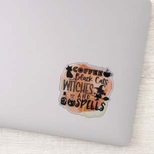 Kaffe, svarta katter, häxor roligt Halloween Stick Klistermärken