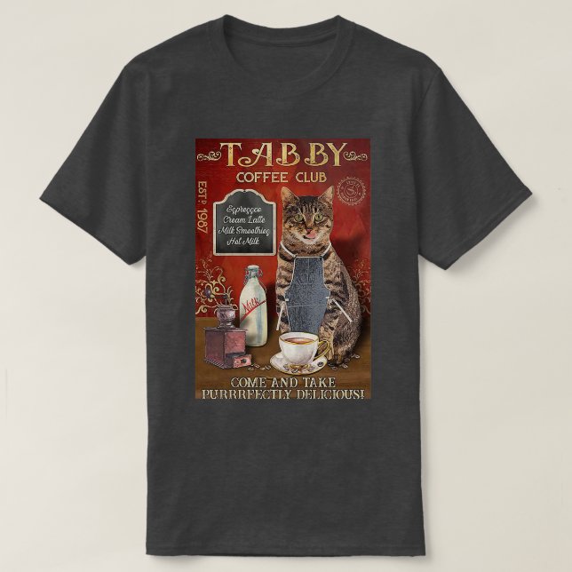 Kaffe Tabby katt roliga citat T Shirt (Design framsida)