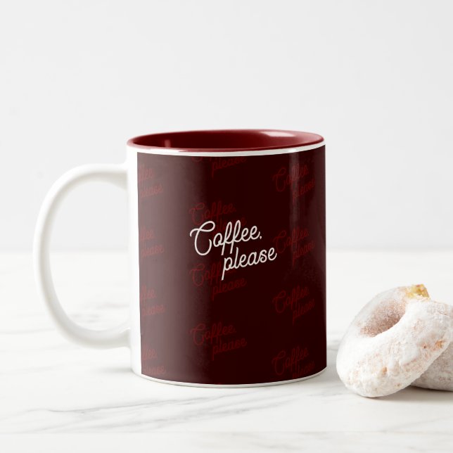 "Kaffe, tack" Minimalistisk, Elegant, Mönster  Två-Tonad Mugg (Med munk)