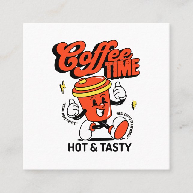 Kaffe-Tecknad Retro Fyrkantigt Visitkort (Framsida)