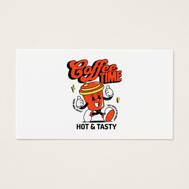 Kaffe-Tecknad Retro Visitkort (Framsidan)