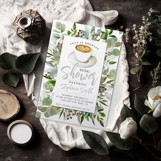 Kaffe Thmet Inbjudningskort för möhippan (Coffee Themed Bridal Shower Invitation)