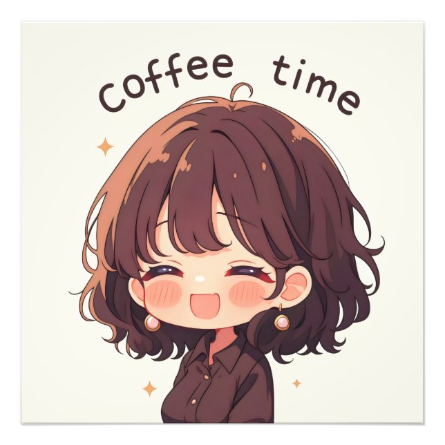 Kaffe Tid Anime Kvinna Fototryck (Framsidan)