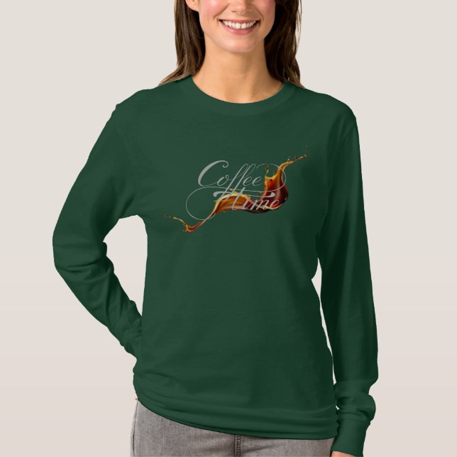 Kaffe Tid Kalligrafi & Splash Stream Kaffe T Shirt (Framsida)
