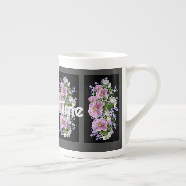 Kaffe Tid text med Blom Bild Specialmugg Benporslin Mugg (Höger)