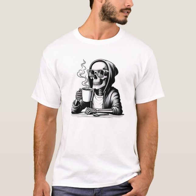 Kaffe till Bone - Funny Skeleton Coffee Design T Shirt (Framsida)