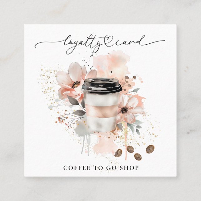 *~* Kaffe till Go - Glitter Heart QR Rewards-Blomm Lojalitetskort (Baksida)