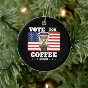 Kaffe till president, rösta på kaffe julgransprydnad keramik