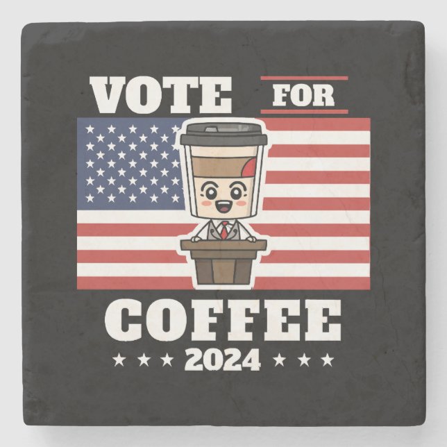 Kaffe till president, rösta på kaffe stenunderlägg (Framsidan)