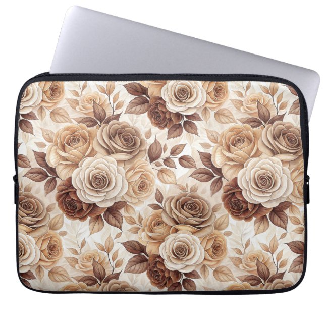 Kaffe Tones Blommigt Ro Mönster Laptop Fodral (Framsidan)