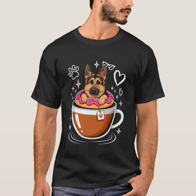 Kaffe Tysk Shepherd Munk GSD T Shirt (Framsida)