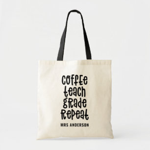Kaffe, undervisa, klass, upprepa typografilärare tygkasse